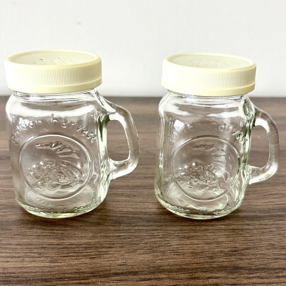 Vintage Golden Harvest Ball Mason Jar Glass Salt and Pepper Shakers Pack of 2